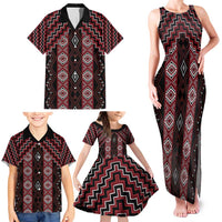 New Zealand Aotearoa Family Matching Tank Maxi Dress and Hawaiian Shirt Red Poutama With Taniko Pattern LT05 - Polynesian Pride