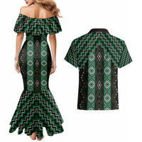 New Zealand Aotearoa Couples Matching Mermaid Dress and Hawaiian Shirt Green Poutama With Taniko Pattern LT05 - Polynesian Pride
