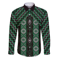 New Zealand Aotearoa Family Matching Tank Maxi Dress and Hawaiian Shirt Green Poutama With Taniko Pattern LT05 Dad's Shirt - Long Sleeve Green - Polynesian Pride