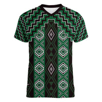 New Zealand Aotearoa Women V-Neck T-Shirt Green Poutama With Taniko Pattern LT05 Female Green - Polynesian Pride