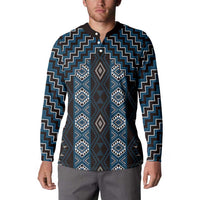 New Zealand Aotearoa Button Sweatshirt Blue Poutama With Taniko Pattern LT05