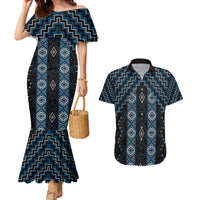 New Zealand Aotearoa Couples Matching Mermaid Dress and Hawaiian Shirt Blue Poutama With Taniko Pattern LT05 Blue - Polynesian Pride