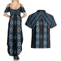 New Zealand Aotearoa Couples Matching Summer Maxi Dress and Hawaiian Shirt Blue Poutama With Taniko Pattern LT05 - Polynesian Pride