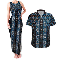 New Zealand Aotearoa Couples Matching Tank Maxi Dress and Hawaiian Shirt Blue Poutama With Taniko Pattern LT05 Blue - Polynesian Pride