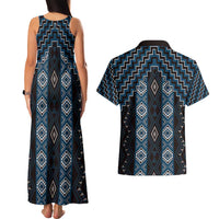 New Zealand Aotearoa Couples Matching Tank Maxi Dress and Hawaiian Shirt Blue Poutama With Taniko Pattern LT05 - Polynesian Pride