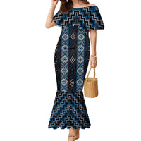New Zealand Aotearoa Family Matching Mermaid Dress and Hawaiian Shirt Blue Poutama With Taniko Pattern LT05 Mom's Dress Blue - Polynesian Pride