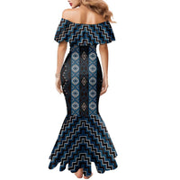 New Zealand Aotearoa Family Matching Mermaid Dress and Hawaiian Shirt Blue Poutama With Taniko Pattern LT05 - Polynesian Pride