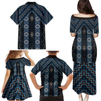 New Zealand Aotearoa Family Matching Puletasi and Hawaiian Shirt Blue Poutama With Taniko Pattern LT05 - Polynesian Pride