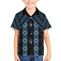 New Zealand Aotearoa Family Matching Short Sleeve Bodycon Dress and Hawaiian Shirt Blue Poutama With Taniko Pattern LT05 Son's Shirt Blue - Polynesian Pride