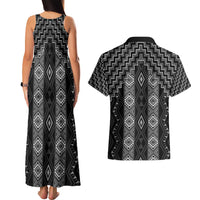 New Zealand Aotearoa Couples Matching Tank Maxi Dress and Hawaiian Shirt Black Poutama With Taniko Pattern LT05 - Polynesian Pride