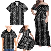 New Zealand Aotearoa Family Matching Off Shoulder Maxi Dress and Hawaiian Shirt Black Poutama With Taniko Pattern LT05 - Polynesian Pride