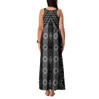 New Zealand Aotearoa Family Matching Tank Maxi Dress and Hawaiian Shirt Black Poutama With Taniko Pattern LT05 - Polynesian Pride