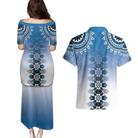 New Zealand Couples Matching Puletasi and Hawaiian Shirt Poutama Mix Blue Taniko Inspired Art LT05 - Polynesian Pride
