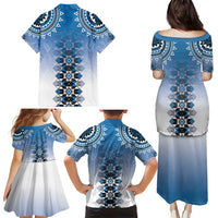 New Zealand Family Matching Puletasi and Hawaiian Shirt Poutama Mix Blue Taniko Inspired Art LT05 - Polynesian Pride