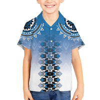 New Zealand Family Matching Summer Maxi Dress and Hawaiian Shirt Poutama Mix Blue Taniko Inspired Art LT05 Son's Shirt Blue - Polynesian Pride