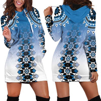 New Zealand Hoodie Dress Poutama Mix Blue Taniko Inspired Art LT05 - Polynesian Pride
