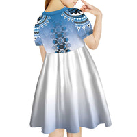 New Zealand Kid Short Sleeve Dress Poutama Mix Blue Taniko Inspired Art LT05 - Polynesian Pride