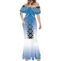 New Zealand Mermaid Dress Poutama Mix Blue Taniko Inspired Art LT05 - Polynesian Pride