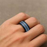 New Zealand Spinner Ring Poutama Mix Blue Taniko Inspired Art - Polynesian Pride
