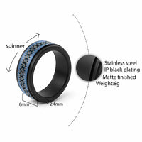 New Zealand Spinner Ring Poutama Mix Blue Taniko Inspired Art - Polynesian Pride