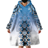 New Zealand Wearable Blanket Hoodie Poutama Mix Blue Taniko Inspired Art LT05 - Polynesian Pride