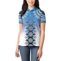 New Zealand Women Polo Shirt Poutama Mix Blue Taniko Inspired Art LT05