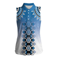 New Zealand Women Sleeveless Polo Shirt Poutama Mix Blue Taniko Inspired Art LT05 Female Blue - Polynesian Pride