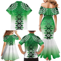 New Zealand Family Matching Mermaid Dress and Hawaiian Shirt Poutama Mix Green Taniko Inspired Art LT05 - Polynesian Pride