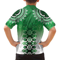 New Zealand Family Matching Off Shoulder Maxi Dress and Hawaiian Shirt Poutama Mix Green Taniko Inspired Art LT05 - Polynesian Pride