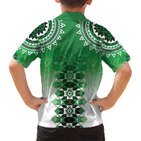 New Zealand Family Matching Short Sleeve Bodycon Dress and Hawaiian Shirt Poutama Mix Green Taniko Inspired Art LT05 - Polynesian Pride