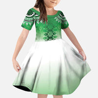 New Zealand Family Matching Tank Maxi Dress and Hawaiian Shirt Poutama Mix Green Taniko Inspired Art LT05 Daughter's Dress Green - Polynesian Pride