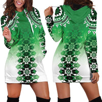 New Zealand Hoodie Dress Poutama Mix Green Taniko Inspired Art LT05 - Polynesian Pride
