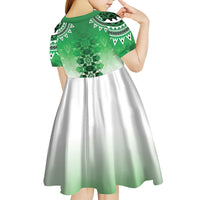 New Zealand Kid Short Sleeve Dress Poutama Mix Green Taniko Inspired Art LT05 - Polynesian Pride