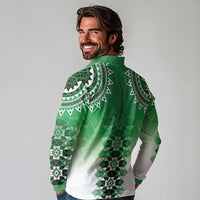 New Zealand Long Sleeve Polo Shirt Poutama Mix Green Taniko Inspired Art LT05 - Polynesian Pride