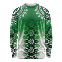 New Zealand Long Sleeve Shirt Poutama Mix Green Taniko Inspired Art LT05 Unisex Green - Polynesian Pride