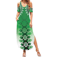 New Zealand Summer Maxi Dress Poutama Mix Green Taniko Inspired Art LT05 Women Green - Polynesian Pride