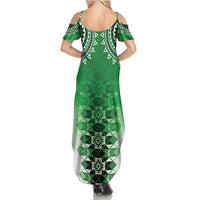 New Zealand Summer Maxi Dress Poutama Mix Green Taniko Inspired Art LT05 - Polynesian Pride