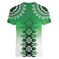 New Zealand Women V-Neck T-Shirt Poutama Mix Green Taniko Inspired Art LT05 - Polynesian Pride