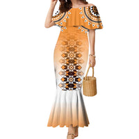 New Zealand Family Matching Mermaid Dress and Hawaiian Shirt Poutama Mix Orange Taniko Inspired Art LT05 Mom's Dress Orange - Polynesian Pride