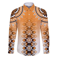 New Zealand Family Matching Off The Shoulder Long Sleeve Dress and Hawaiian Shirt Poutama Mix Orange Taniko Inspired Art LT05 Dad's Shirt - Long Sleeve Orange - Polynesian Pride