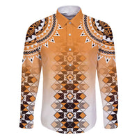 New Zealand Family Matching Short Sleeve Bodycon Dress and Hawaiian Shirt Poutama Mix Orange Taniko Inspired Art LT05 Dad's Shirt - Long Sleeve Orange - Polynesian Pride