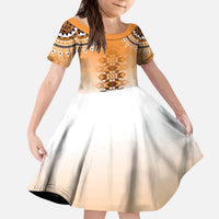 New Zealand Kid Short Sleeve Dress Poutama Mix Orange Taniko Inspired Art LT05 KID Orange - Polynesian Pride