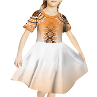 New Zealand Kid Short Sleeve Dress Poutama Mix Orange Taniko Inspired Art LT05 - Polynesian Pride