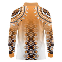 New Zealand Long Sleeve Polo Shirt Poutama Mix Orange Taniko Inspired Art LT05 - Polynesian Pride