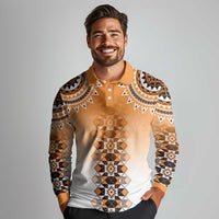 New Zealand Long Sleeve Polo Shirt Poutama Mix Orange Taniko Inspired Art LT05 - Polynesian Pride