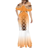 New Zealand Mermaid Dress Poutama Mix Orange Taniko Inspired Art LT05 - Polynesian Pride