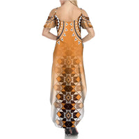 New Zealand Summer Maxi Dress Poutama Mix Orange Taniko Inspired Art LT05 - Polynesian Pride