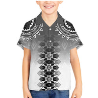 New Zealand Family Matching Mermaid Dress and Hawaiian Shirt Poutama Mix Gray Taniko Inspired Art LT05 Son's Shirt Gray - Polynesian Pride