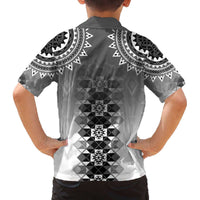 New Zealand Family Matching Off The Shoulder Long Sleeve Dress and Hawaiian Shirt Poutama Mix Gray Taniko Inspired Art LT05 - Polynesian Pride