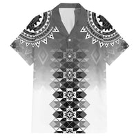 New Zealand Family Matching Off The Shoulder Long Sleeve Dress and Hawaiian Shirt Poutama Mix Gray Taniko Inspired Art LT05 Dad's Shirt - Short Sleeve Gray - Polynesian Pride